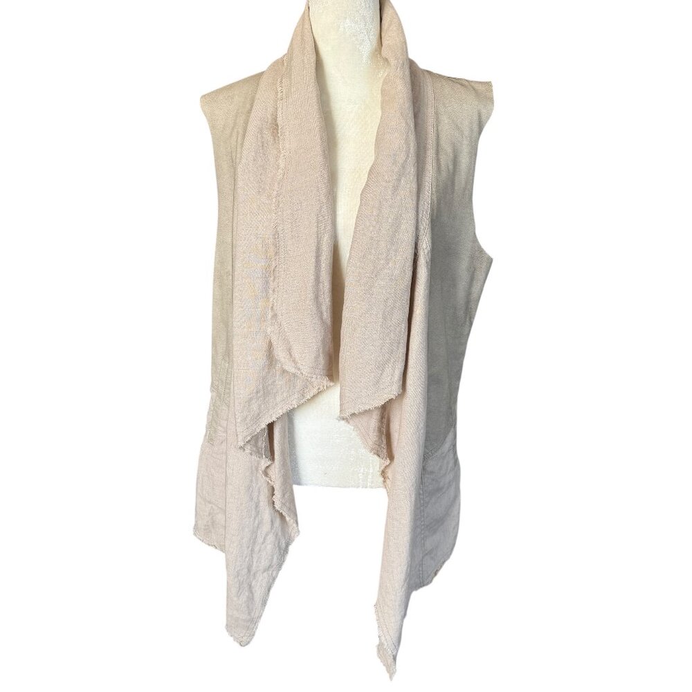 Jakett...etc. XS open sleeveless linen cardigan with pockets women's